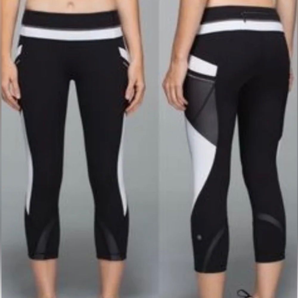 Like New Lululemon REFLECTIVE Run Inspire Crop II Yoga Pants, Mesh Panels